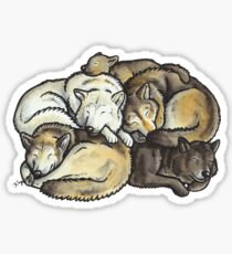 Sleeping pile of grey wolves Sticker