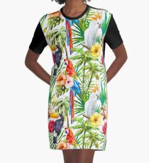 Tropischer Papagei, Kakadu und Toucan Regenwald T-Shirt Kleid