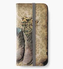 primitive Wildflower brown damask western country cowboy boots iPhone Wallet/Case/Skin