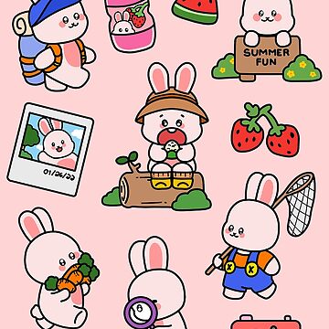 Cute Strawberry Bunny Sticker Sheet | Sticker