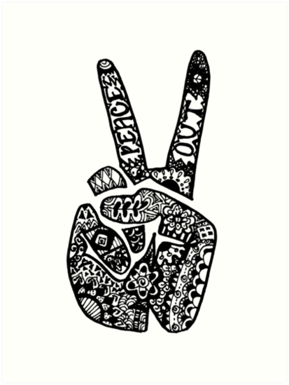  Hand Drawn Peace Out Sign Art Print by alexavec Redbubble