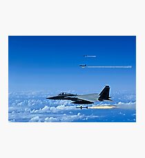 F-15 Eagle aircraft fire AIM-7 Sparrow missiles. Photographic Print