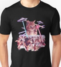 Funny & Cute Cat invader from space Beach Attack UFO & lasers Galaxy Universe Unisex T-Shirt