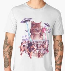 Funny & Cute Cat invader from space Beach Attack UFO & lasers Galaxy Universe Men's Premium T-Shirt