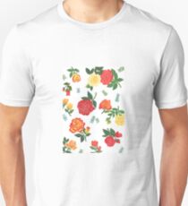 Red, yellow, and orange roses floral pattern Unisex T-Shirt