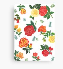 Red, yellow, and orange roses floral pattern Canvas Print