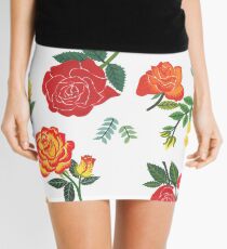 Red, yellow, and orange roses floral pattern Mini Skirt