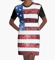 Rotes Blau der USA-Flaggen funkelt T-Shirt Kleid