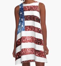 USA flag red blue sparkles glitters A-Line Dress
