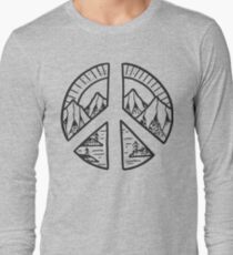 Peace Sign and Mountain Design Long Sleeve T-Shirt