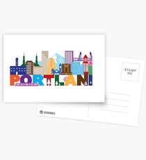 Portland Oregon Skyline and Text Color Illustration Postcards
