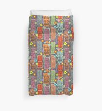 Mid Century Tiki Festival with Flowers and Suns Duvet Cover