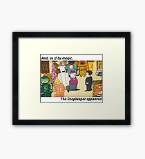 Mr Benn. As if by magic the shopkeeper appeared Framed Print