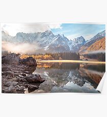 Autumn morning at the alpine lake Poster