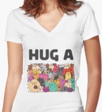 Hug a dog Women's Fitted V-Neck T-Shirt