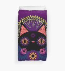Dark Floral Feline Charm Duvet Cover