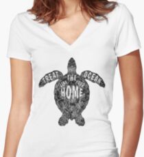 OCEAN OMEGA (MONOCHROME) Women's Fitted V-Neck T-Shirt