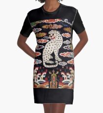 Vintage Chinese Snow Leopard design Graphic T-Shirt Dress