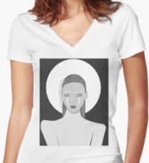 Black and white Fashion Women's Fitted V-Neck T-Shirt