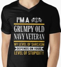 i'm a grumpy old navy veteran my level of sarcasm depends on your level t-shirts Men's V-Neck T-Shirt