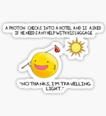A Photon Travelling Science Joke Sticker