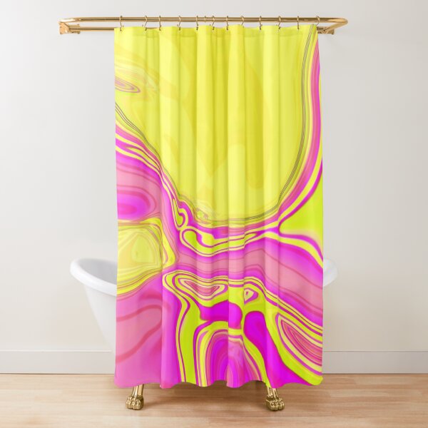 Mykonos Pink Aqua Orange White Fabric Shower Curtain Bright and Bold Colorful F
