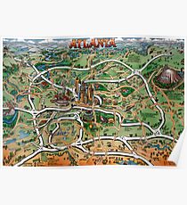 Atlanta Georgia Cartoon Map Poster