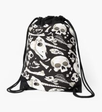 black Skulls and Bones - Wunderkammer Drawstring Bag