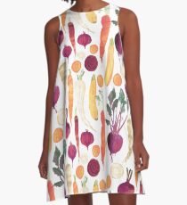 Autumn Vegetables Pattern on White background A-Line Dress