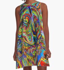 Bunter psychedelischer Regenbogen-Wolf A-Linien Kleid