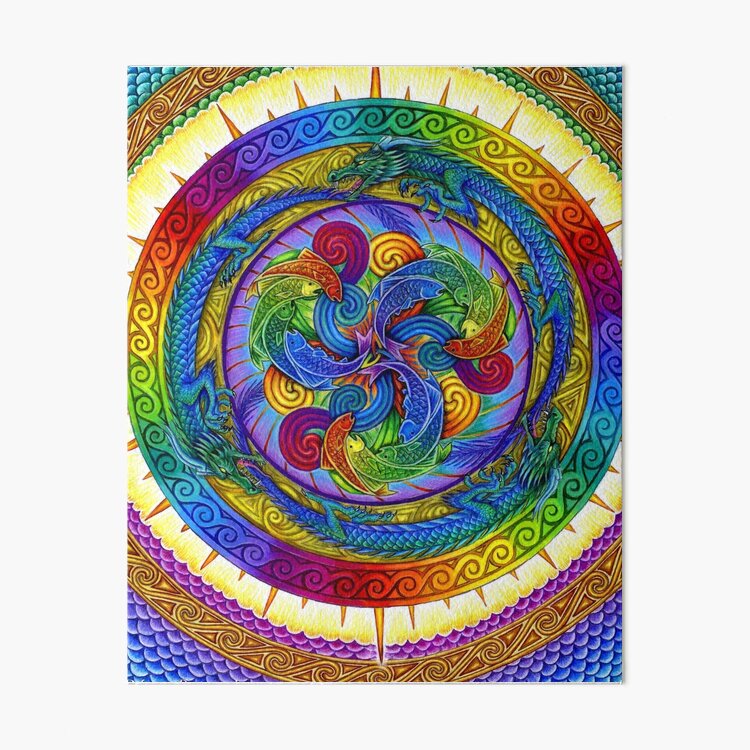 Psychedelic Dragons Rainbow Mandala Art Board Print