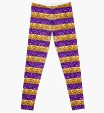 Purple and Gold Glitter Stripes Baton Rouge New Orleans Nola Louisiana Los Angeles California Leggings