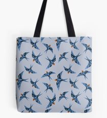 Swallows in Blue on Stormy Grey Tote Bag
