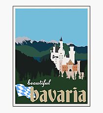 Beautiful Bavaria Vintage Travel Poster - Neuschwanstein Castle Photographic Print