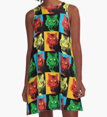 CAT POP ART YELLOW RED GREEN A-Line Dress