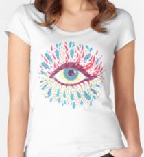 Weird Blue Psychedelic Eye Women's Fitted Scoop T-Shirt