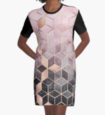 Pink And Grey Gradient Cubes Graphic T-Shirt Dress