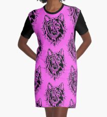 Abstract Wolf Graphic T-Shirt Dress