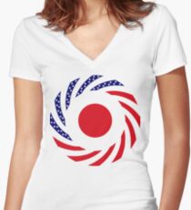 Japanese American Multinational Patriot Flag Series Women's Fitted V-Neck T-Shirt