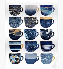 Pretty Blue Coffee Cups Poster