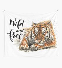 Tiger text, watercolor, predator, wildlife Wall Tapestry
