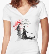 Japanese Samurai Women's Fitted V-Neck T-Shirt
