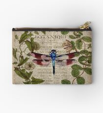 modern leaves botanical art vintage french dragonfly Zipper Pouch