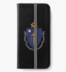 Vinilo o funda para iPhone Bandera de estado de Massachusetts EE. UU. Colcha de Boston Etiqueta de la camiseta