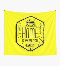 Tela decorativa El hogar es donde lo estacionas vanlife camper art negro sobre blanco