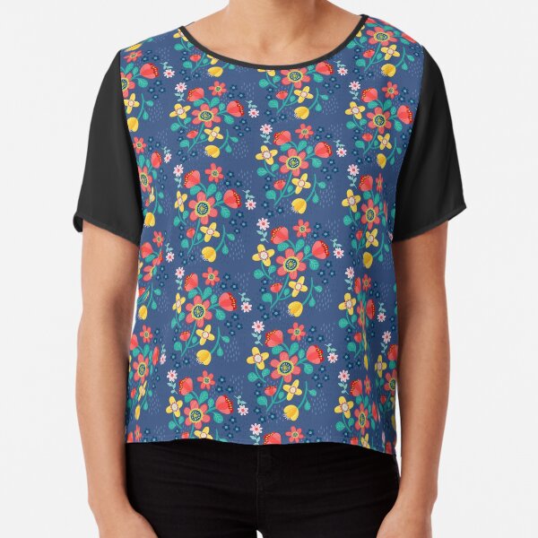 Flower Power In Blue Pattern Chiffon Top