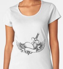 Winged heart pierced by dagger drawn in tattoo style Women's Premium T-Shirt