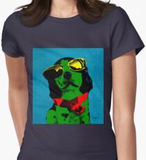 FUNNY DOG! Green Blue Women's Fitted T-Shirt
