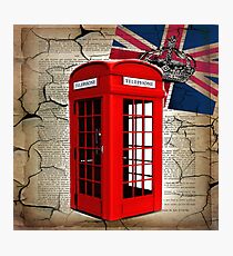 rustic grunge union jack retro london telephone booth Photographic Print