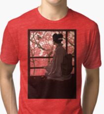 Vintage Japanese Geisha and Cherry Blossoms Tri-blend T-Shirt